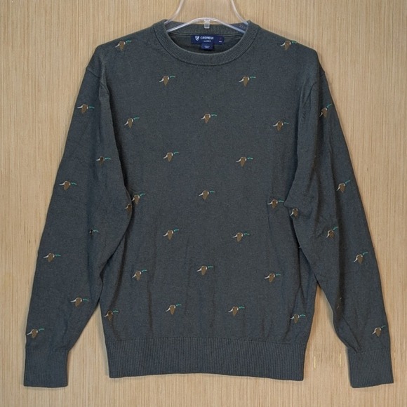 Cremieux Classics Sweater Mens Medium Green Mallard Duck Pima Cotton Cashmere - Picture 2 of 9